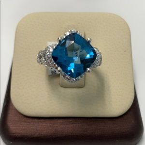6CT Swiss Blue Topaz Cushion Halo Ring in SS